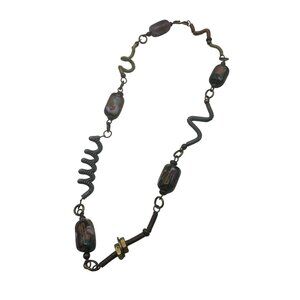 Mixed Metal Beaded Necklace Glass Accents Spiral S Hook Closure 17 Inch Unique